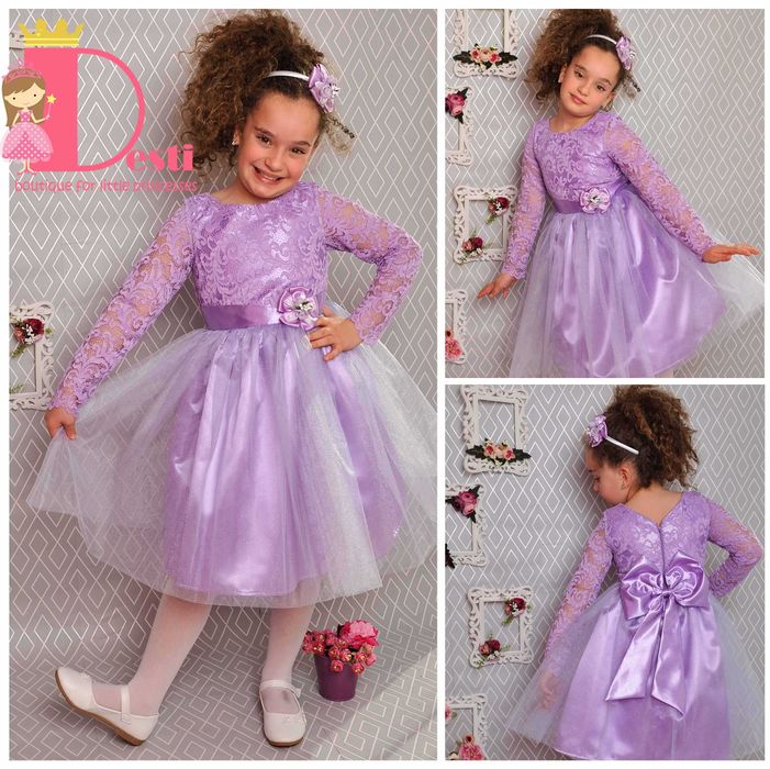 Детски рокли ТЕДИ-МОД туту с дантела,голяма панделка, разл цветове