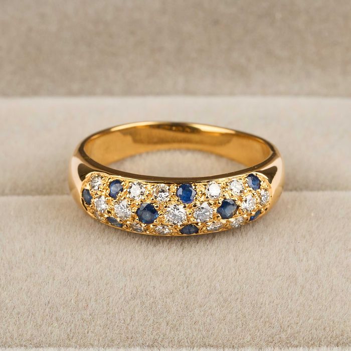 Inel Din Aur De 18 Karate,cu Diamante Naturale Si Safire,cu Certificat