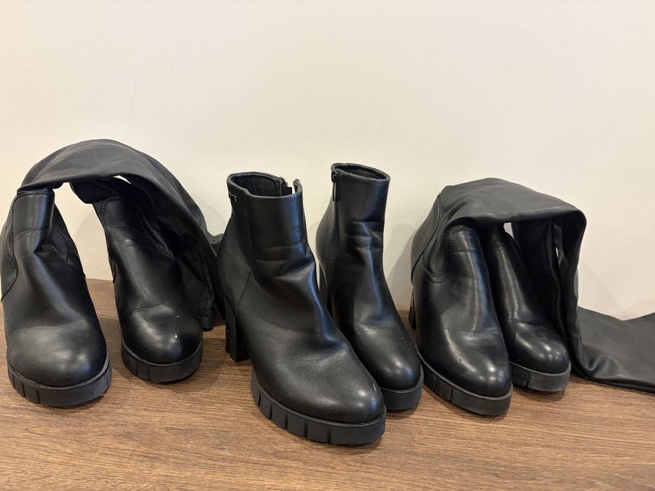 Лот черни кожени боти, ботуши и чизми 38 номер на ток