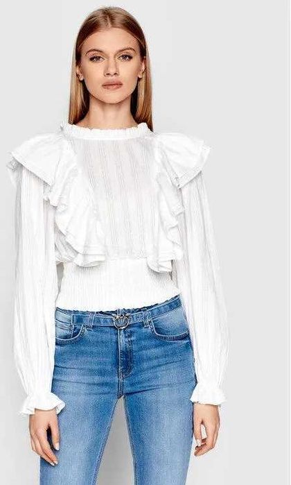 Bluza zara alba cu volanase pe gat, dantelata