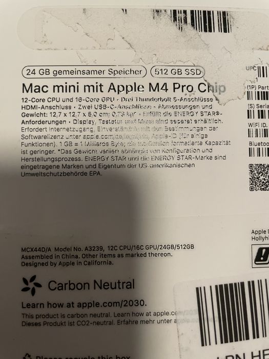 Mac mini, M4 PRO 12C/16C, 24GB/512GB