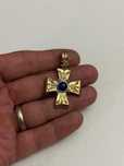 PANDANTIV ARGINT 925 aurit + Lapis Lazuli - CRUCE - MALFATTI - Vintage