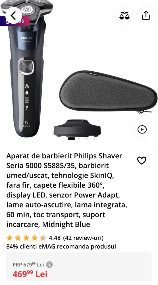 Aparat de barbierit Philips Shaver Seria 5000 S5885/35, nou