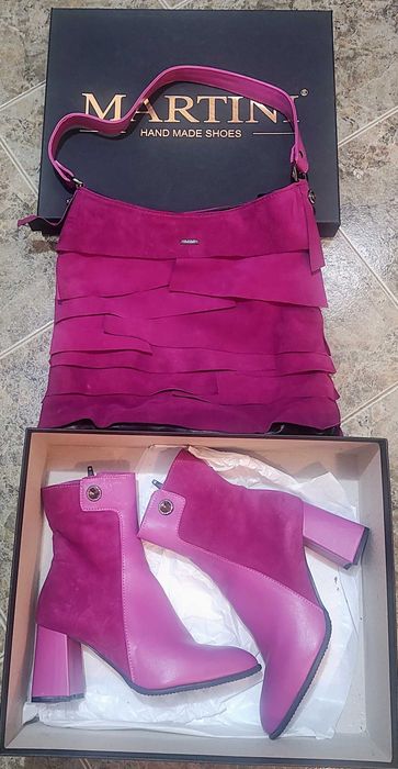 Стилни чанта и боти от естествен велур и кожа