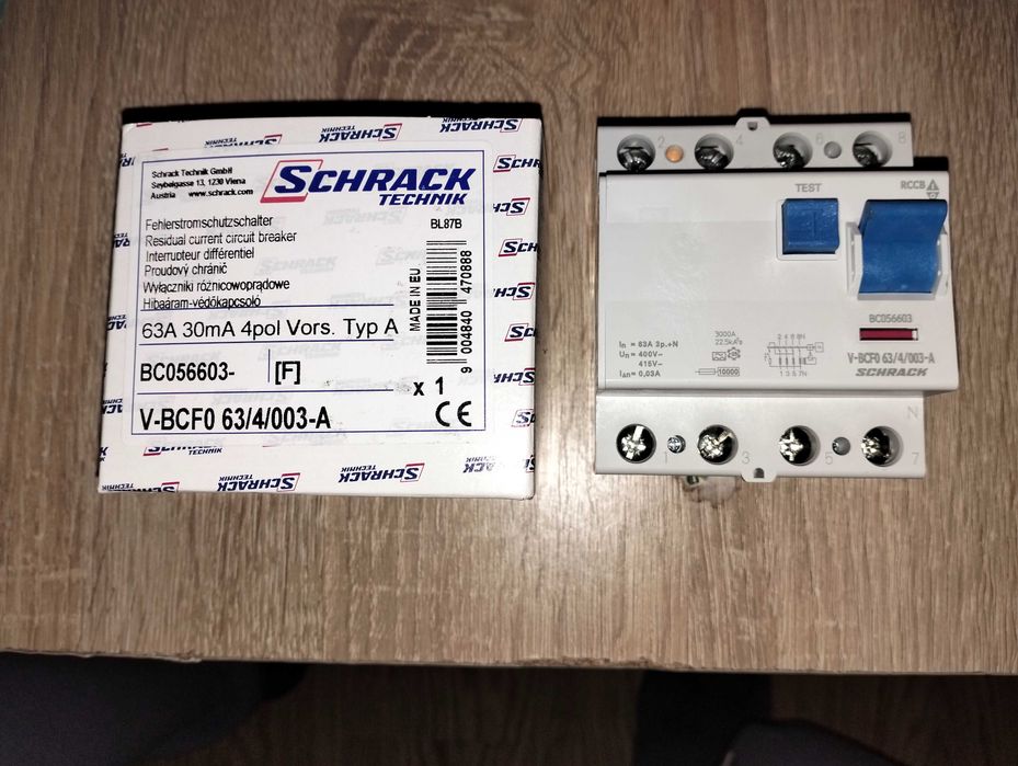 Intreruptor automat diferential Schrack 63A 4poli 30mA , NOU
