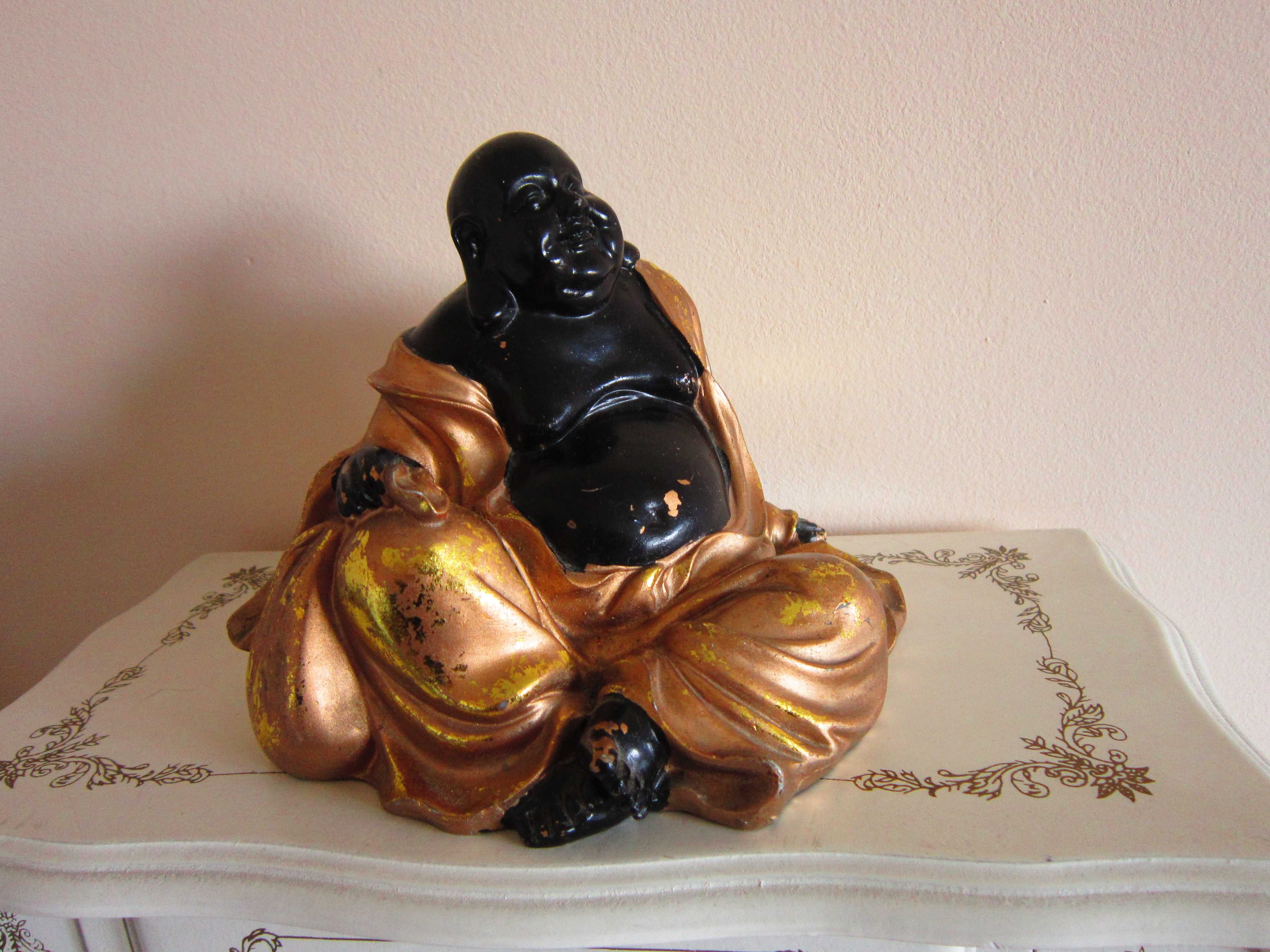 cadou rar Laughing Happy Golden Fat Buddha vintage feng shui