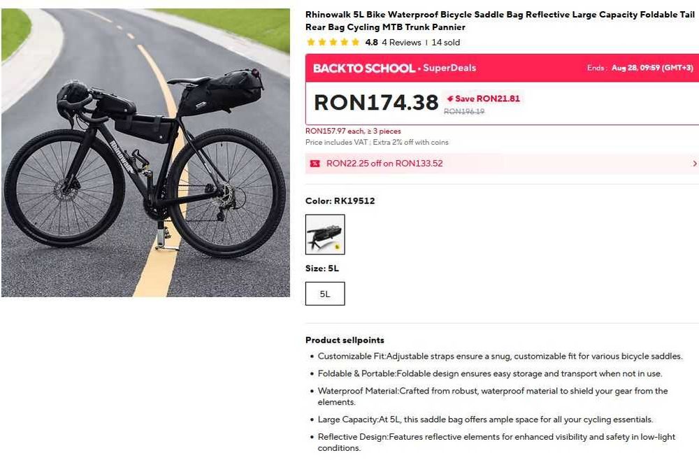 Geanta bicicleta RHINOWALK Full Waterproof Mountain Bike Cycling 5L