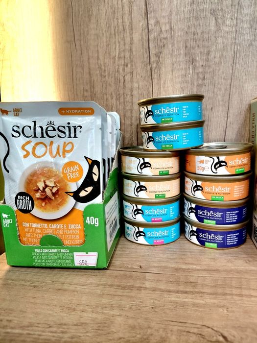 Schesir (Шезир) Лакомства для кошек и котов (суп, влажный корм, желе)