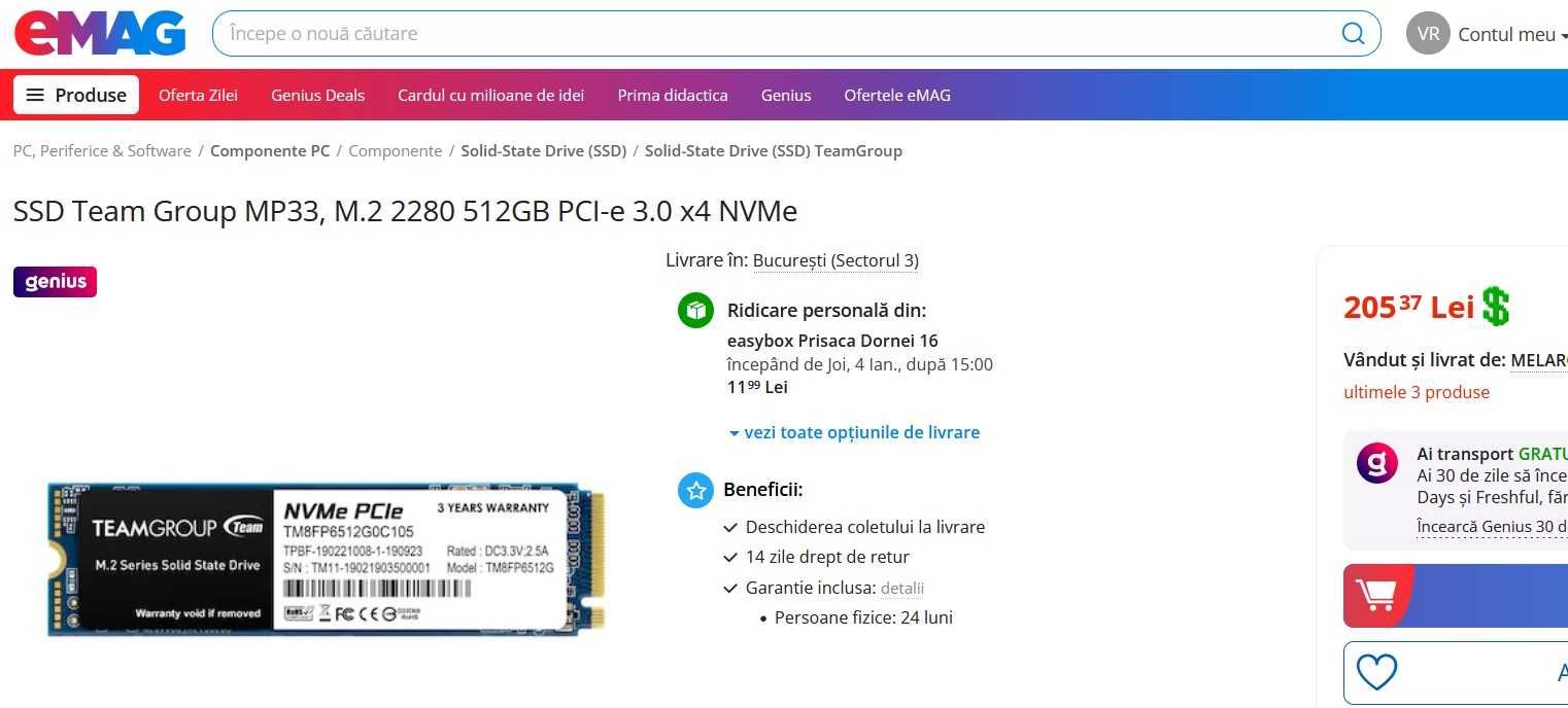 SSD 512 GB M.2 NVMe PCIe SIGILAT in cutie Made in Taiwan