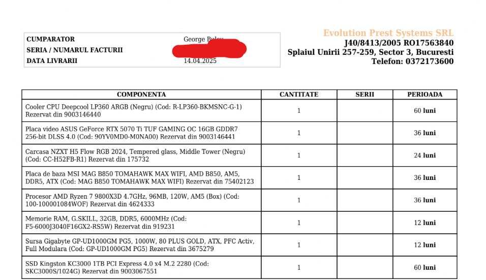 PC Gaming Ryzen 7 9800x3D, Asus TUF RTX5070TI, 32 GB RAM