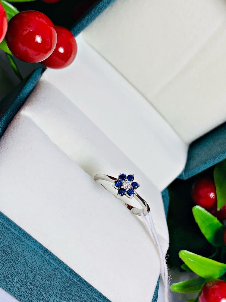 изящное бриллиантовое кольцо с натуральным камнем – Сапфир