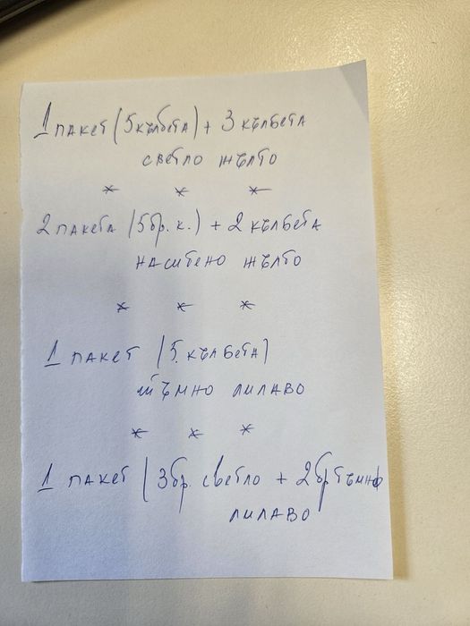 Прежда в синьо, жълто, лилава нова