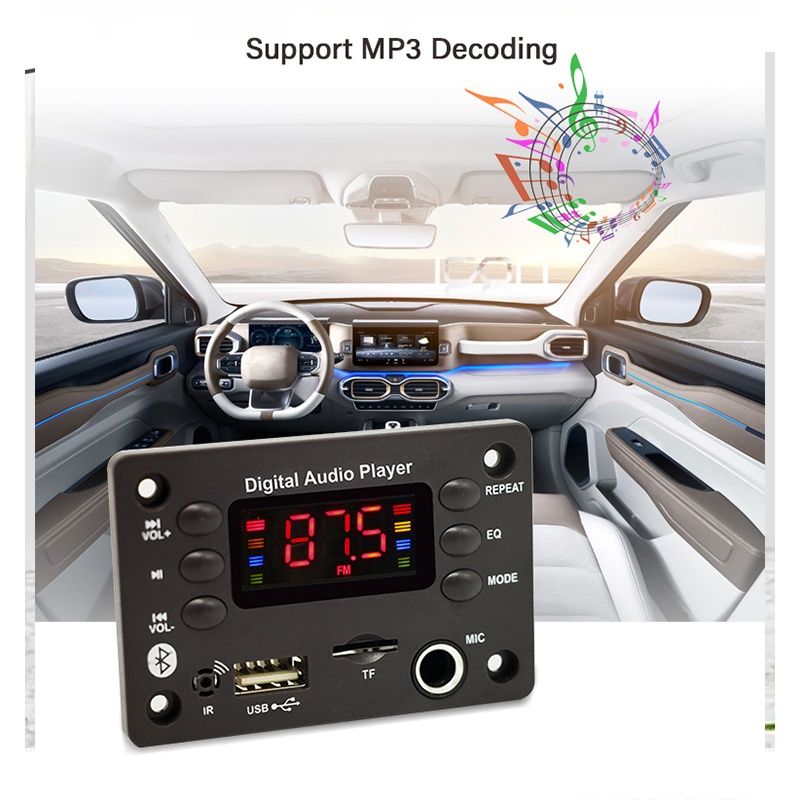 Mp3 player модул за вграждане с BT 5.0, DC 5V-12V, жак за микр.Tf, Fm