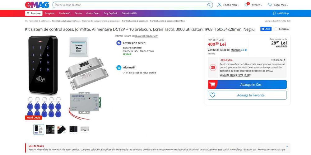 Kit sistem Control acces Digital, DC12V, RFID , REDUS de la 400RON