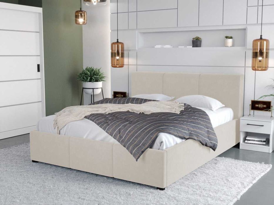 Pat Tapitat Avelis Crem cu somiera fixa - Transport Gratuit