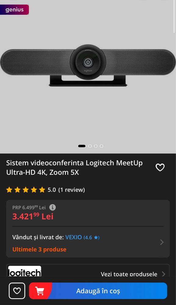 Cameră Logitech MeetUp 4k ultra HD