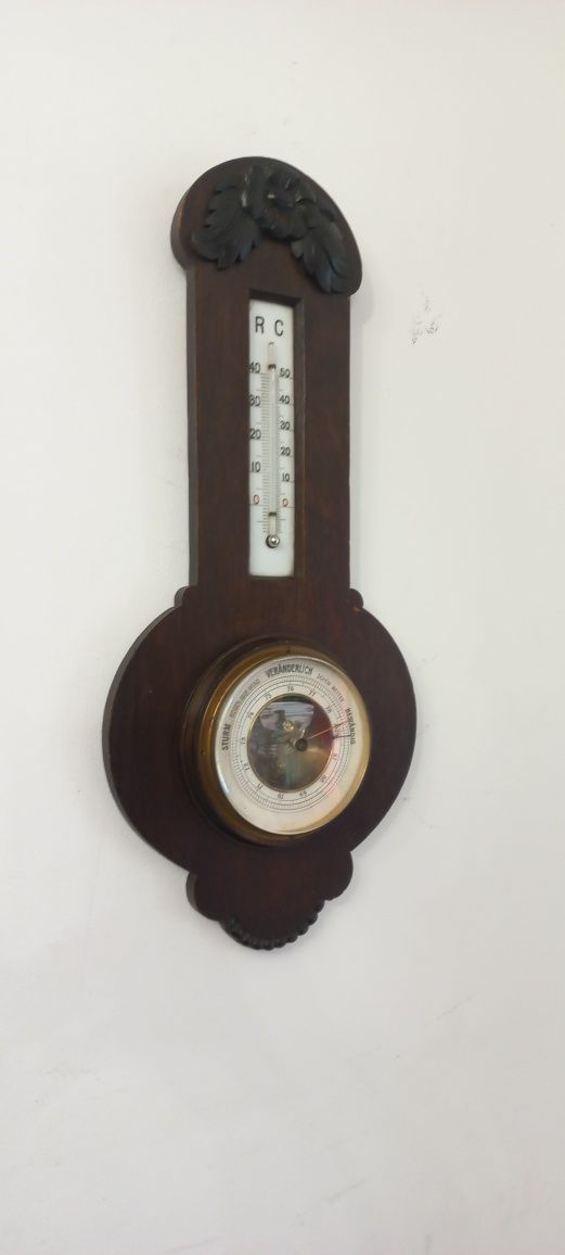 Barometru termometru vechi geam de cristal lemn Desosebit