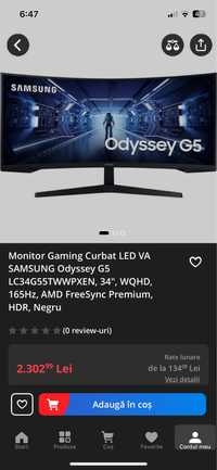 Monitor Gaming Curbat LED VA SAMSUNG Odyssey G5,34”WQHD ,165Hz HDR,