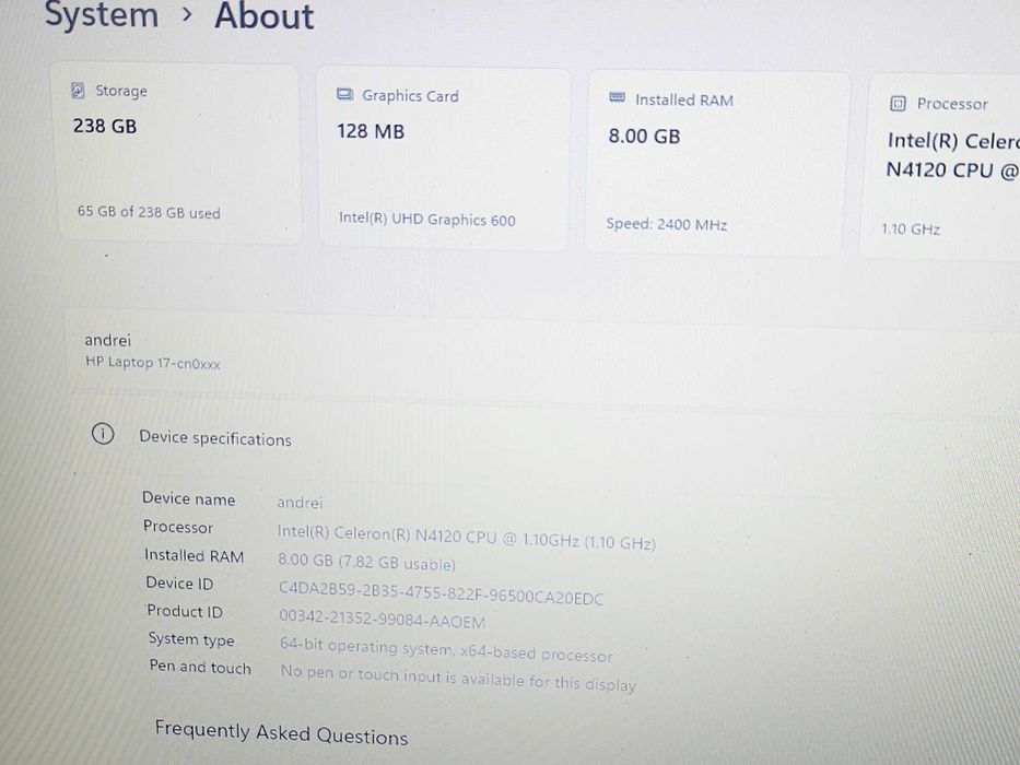 Laptop hp 17,3 +hd nou