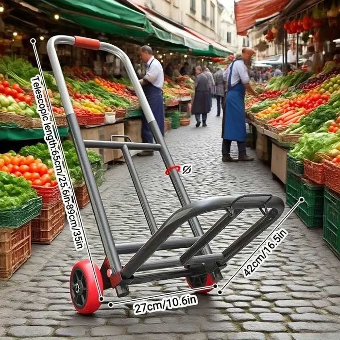 Carut carucior pliabil cadru metalic 90x30x26cm, roți dure cu rulmenti