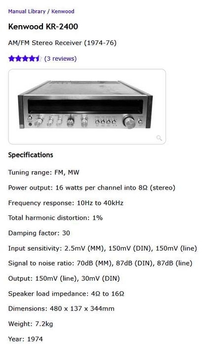 vintage receiver KENWOOD KR-2400 amplificator tuner *1974