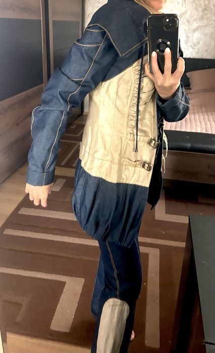 Дизайнерски комплект от деним и златост плат