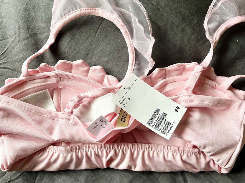 Sutien cu Volane H&M Roz Pal, Nou cu Eticheta