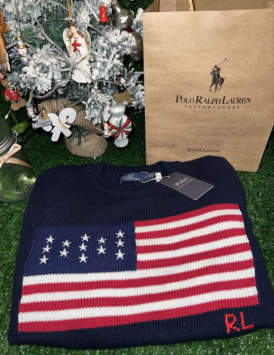 Pulover Ralph Lauren tricotat cu logo America RL, bleumarin marimea M