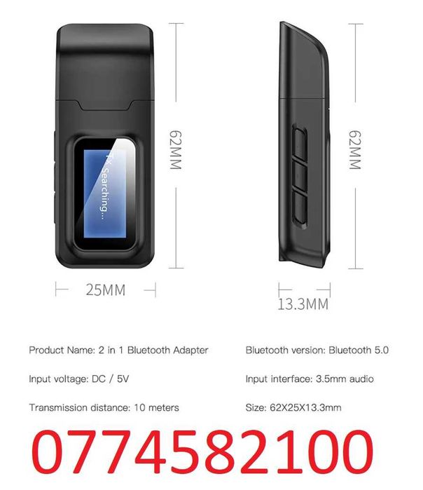 USB Bluetooth 5.0 Receptor si Transmitator audio HiFi cu Afișaj LCD