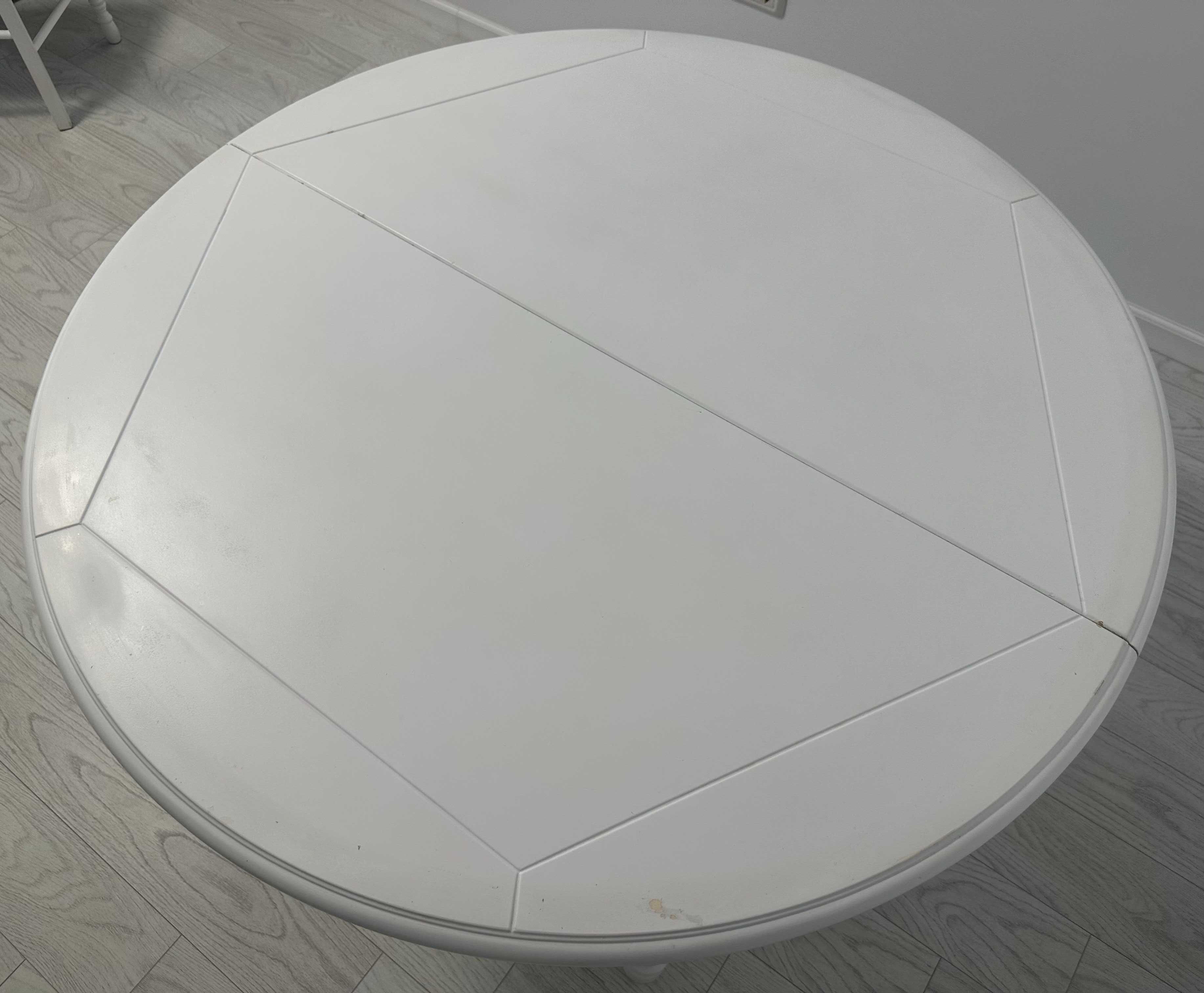 Masa Extensibila alba din lemn masiv; Masa cu blat rotund 120x120