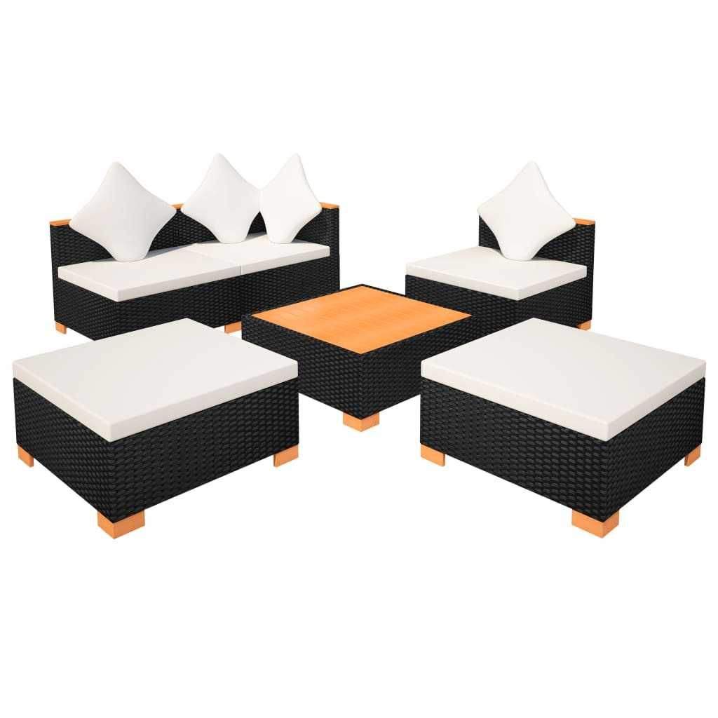 Set mobilier de gradina/terasa canapea/coltar 6 piese Negru/Alb Ratan