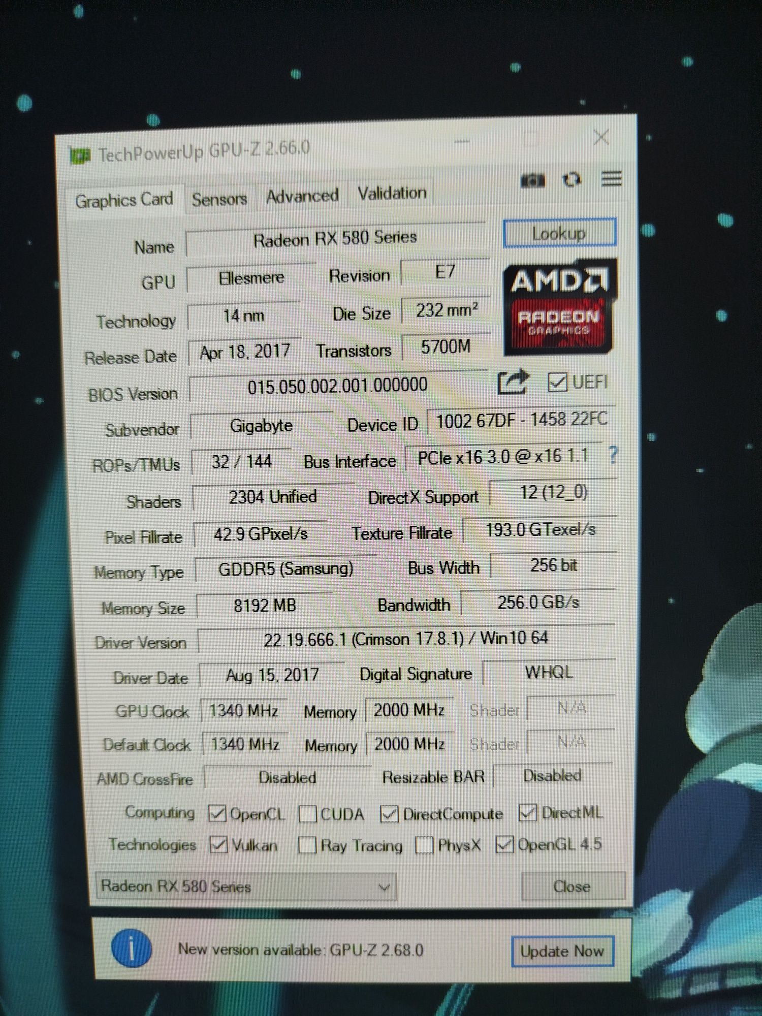RX 580 8GB gigabyte gaming