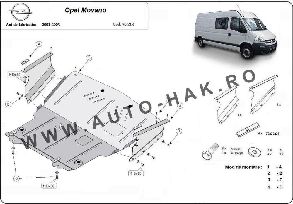 Scut motor metalic Opel Movano 1998-2010