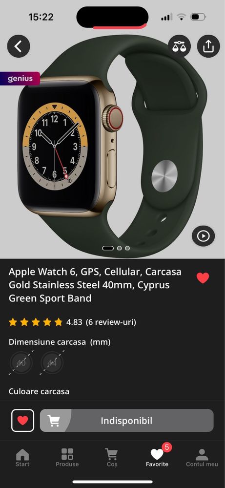 Apple Watch 6,GPS,Cellular,Carcasa Gold Stainless Steel 40mm