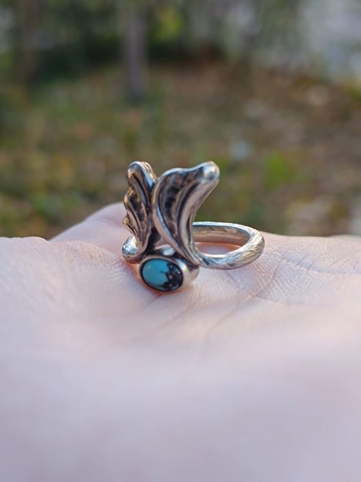 Vechi inel din argint de 925, cu cabochon turcoaz