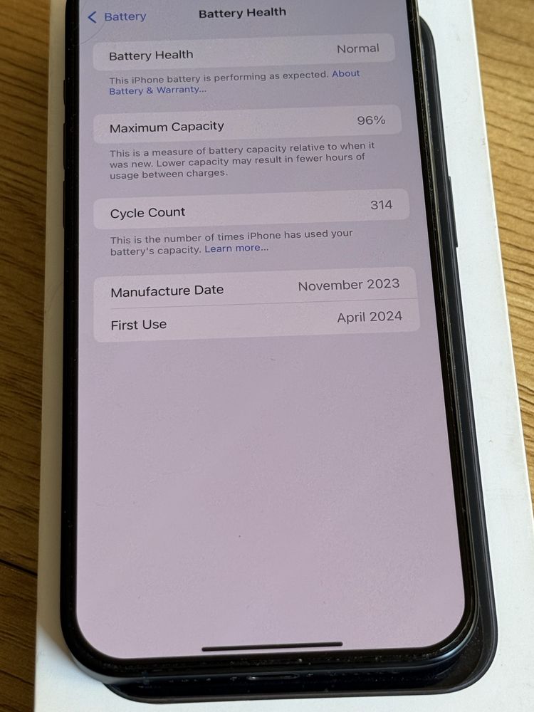 Бартер като нов iPhone 15 pro max 256gb 96% blue