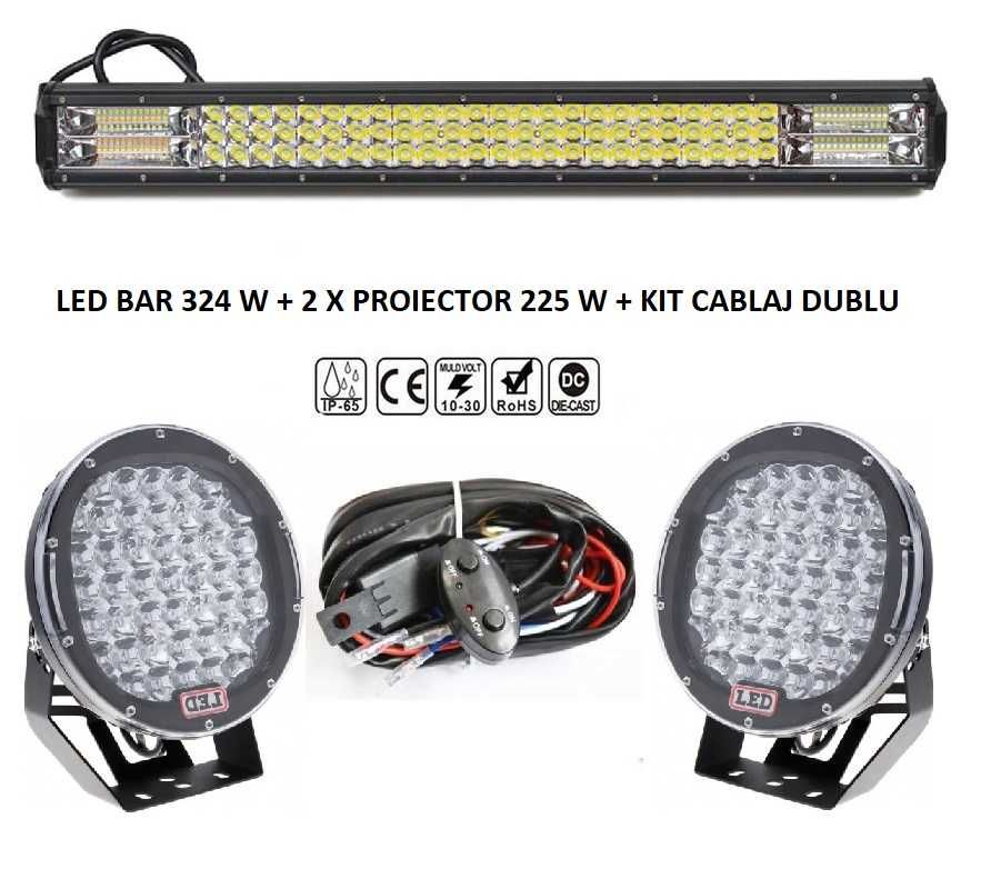 Mega BLACK Pack, 774W, Led Bar 324W + 2 Proiectoare 225W si Cablaj X 2