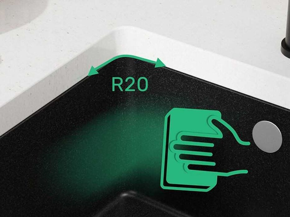 Черна кухненска мивка за вграждане под плот Венеция 50 XL 460x440 мм