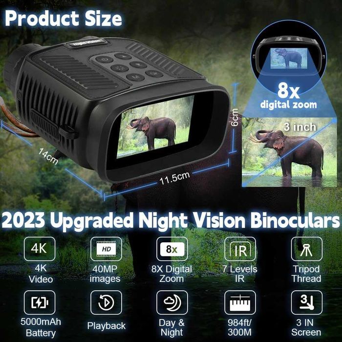 Binoclu cu vedere nocturnă în infraroșu 4K,32 GB, zoom8X,det mișcării