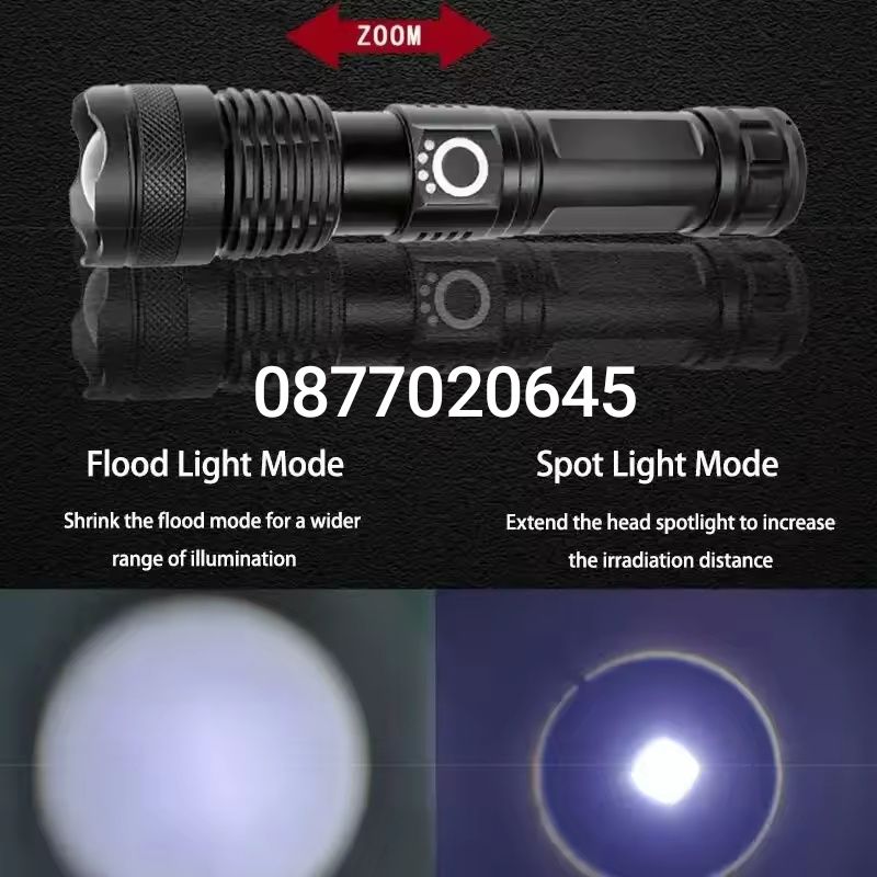 XHP50 LED фенер, алуминий, черен, 20W, презареждаем с USB комплект с