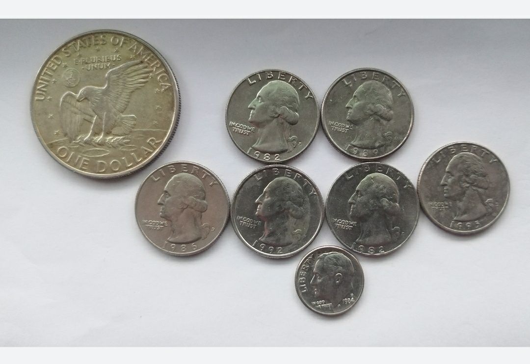Lot 8 monede Americane colectie SUA 1982 - 1995 neg