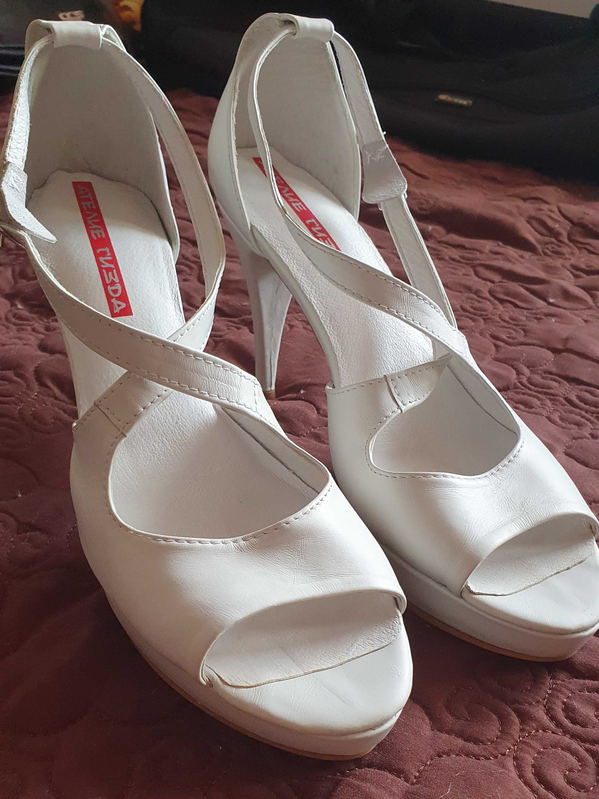 Бели летни официални обувки на ток, 42 размер!