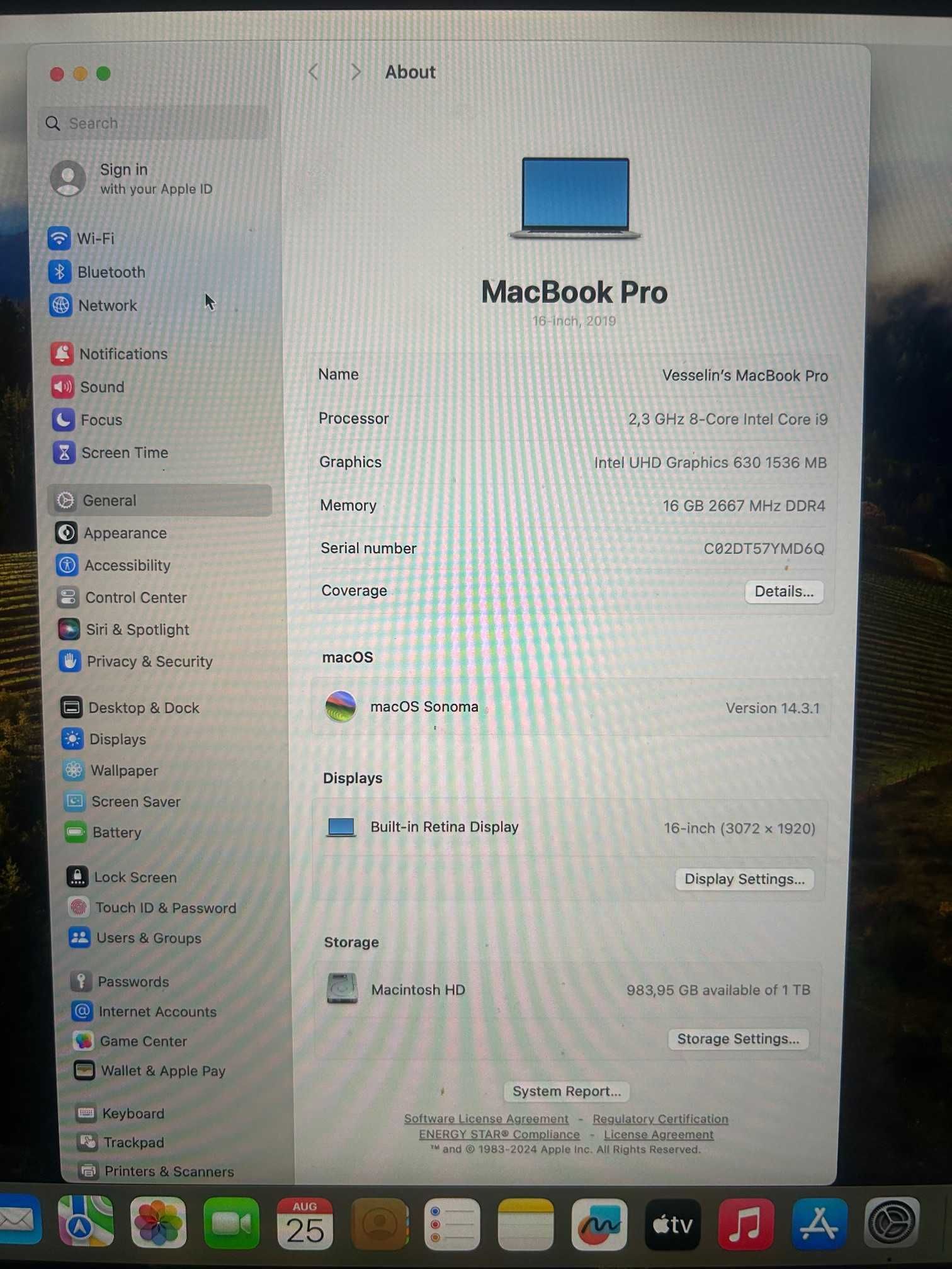 MacBook Pro 16", Intel Core i9, 2021, Aluminium body