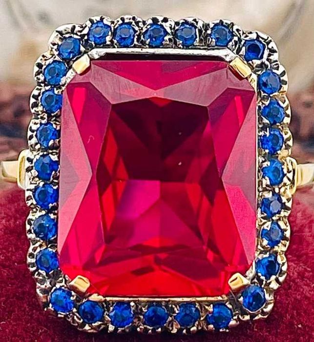 Inel aur victorian cu rubin si safire