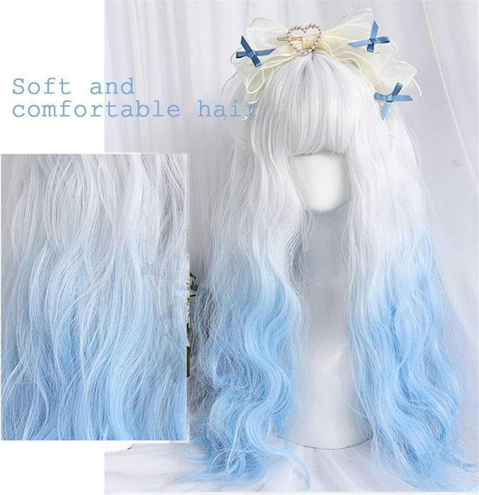 Чуплива аниме омбре перука бяла / синя