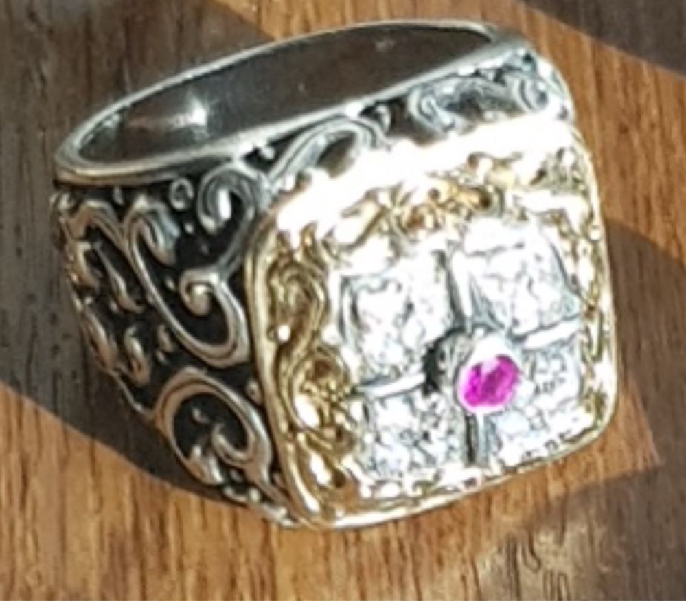 Inel ghiul Gerochristo 16 diamante 1 rubin aur 18K argint