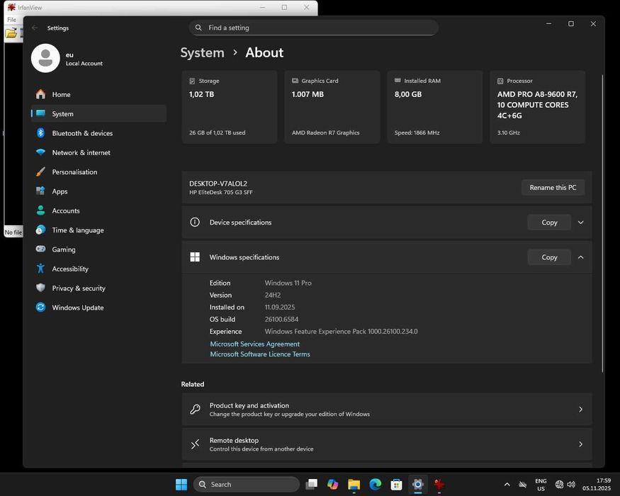 HP EliteDesk 705 G3 A8 9600 Lenovo M800 DDR4 8GB  SSD 128 HDD 1TB