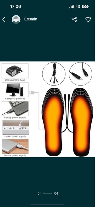 Branturi de pantofi cu sistem de incalzire prin USB, Unisex, L.