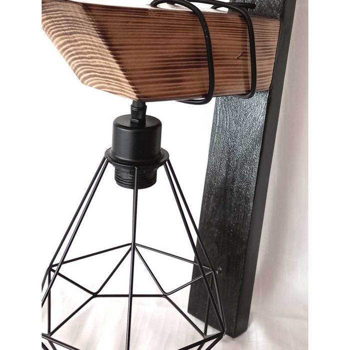 Aplica de perete din lemn de pin si metal, handmade, rustic–industrial