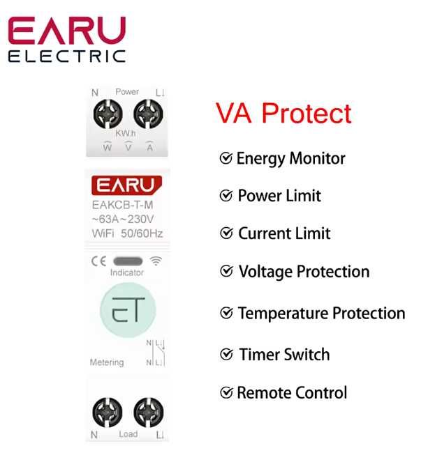 Disjunctor / siguranta, contor de energie 6-63A 1P+N WIFI EARU